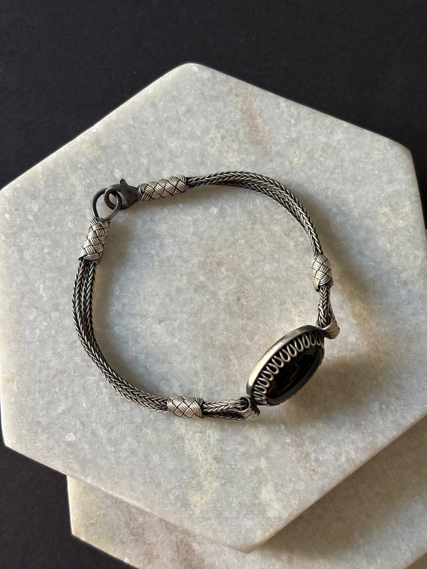 Black Onyx Orb Silver Thread Bracelet