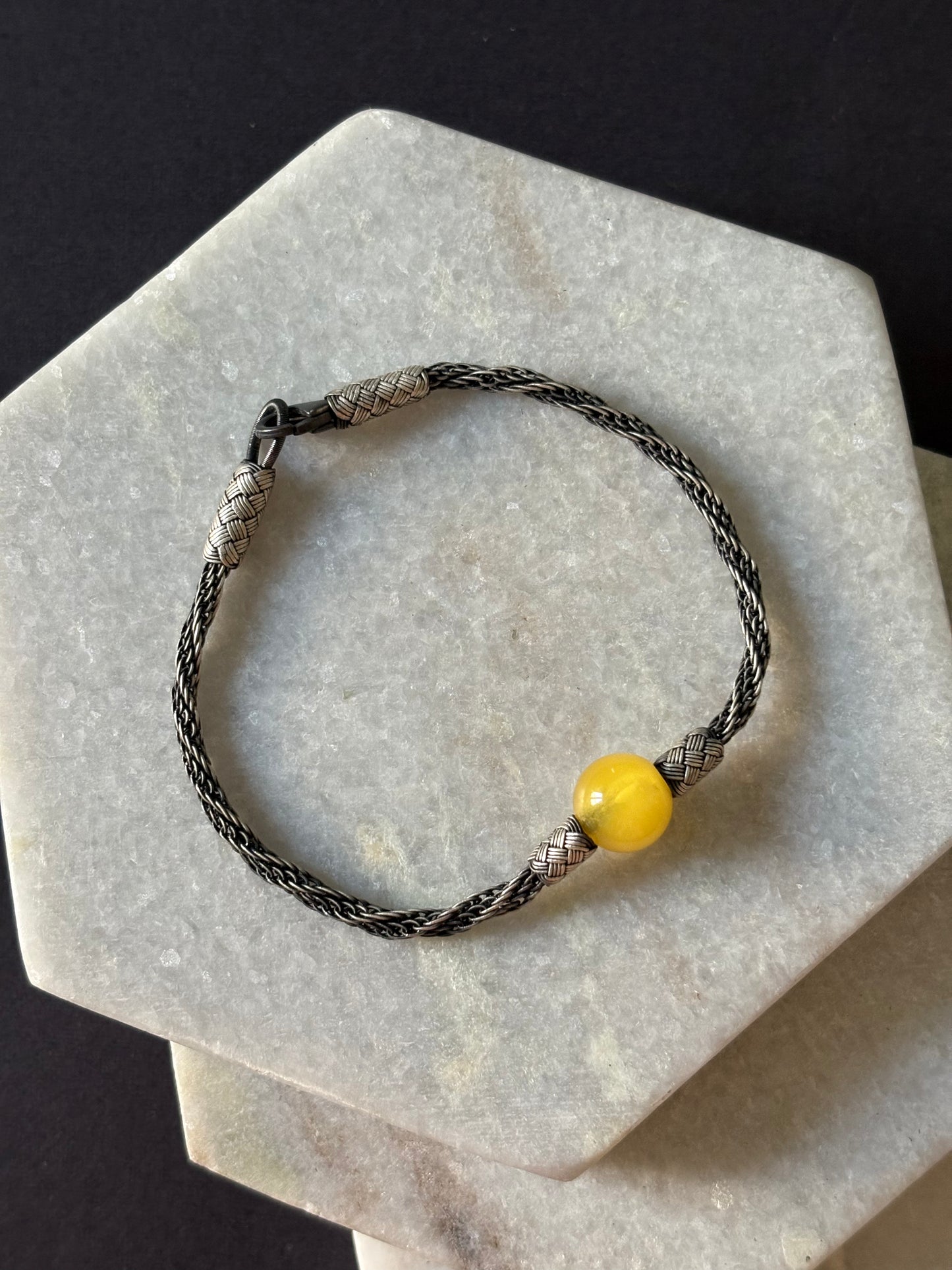 Amber Silver Thread Bracelet