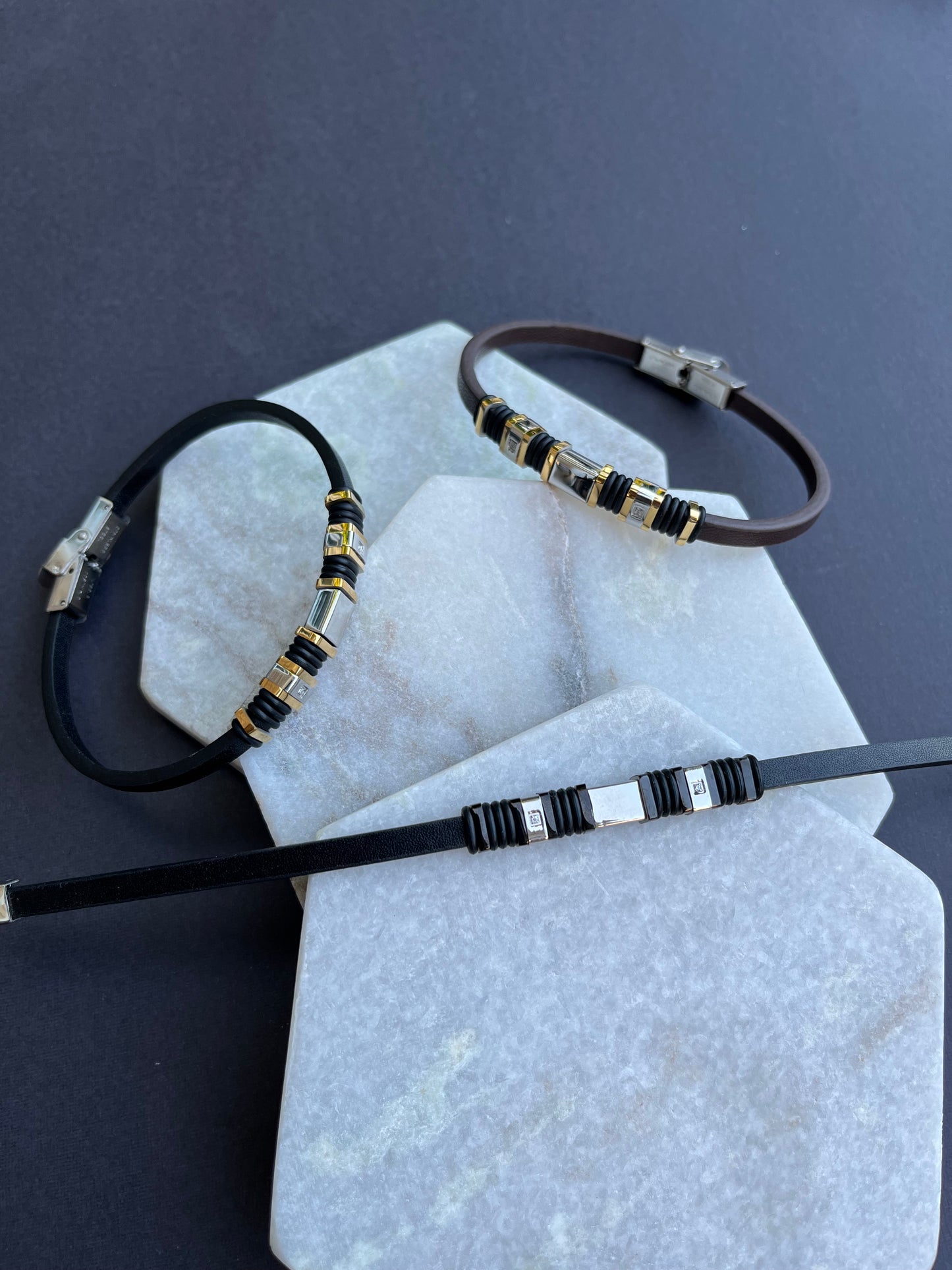 Multi Metal Leather Bracelet