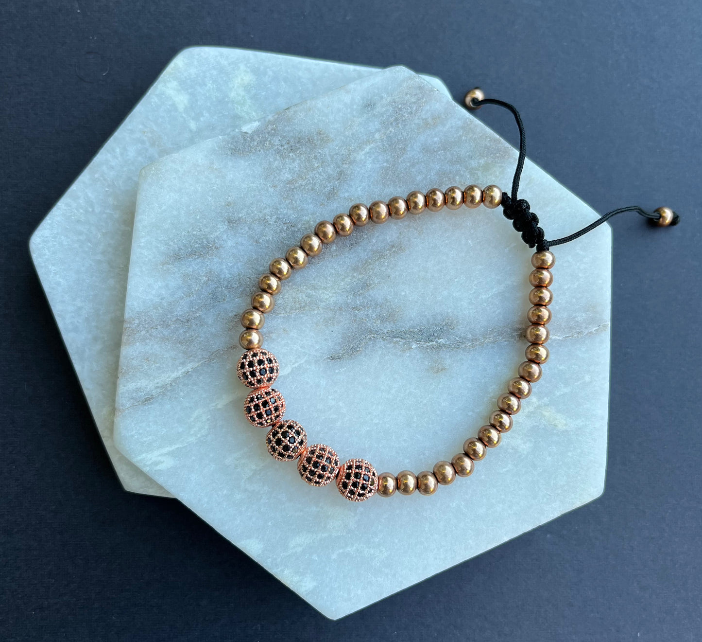 Adjustable Pavé Beads Stainless Steel Bracelet