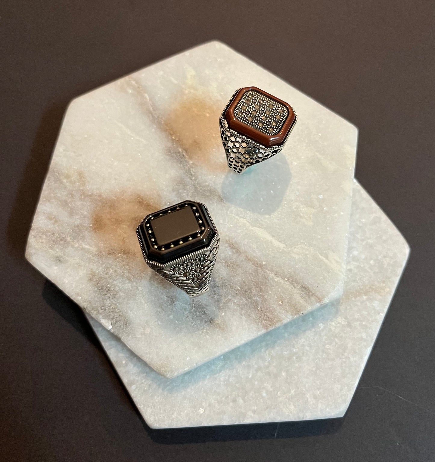 Red Agate Embellished Silver Ring
