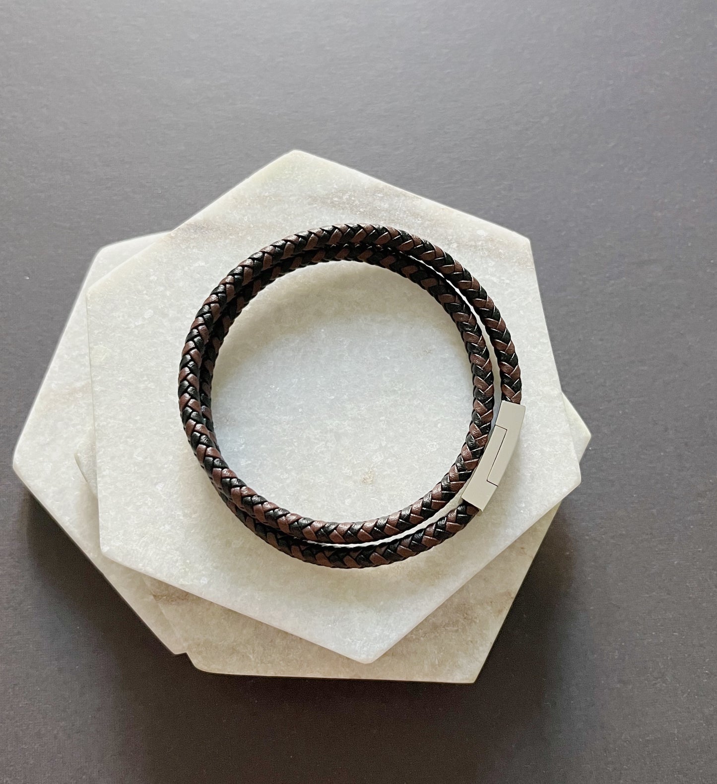 Braided Brown & Black Leather Bracelet