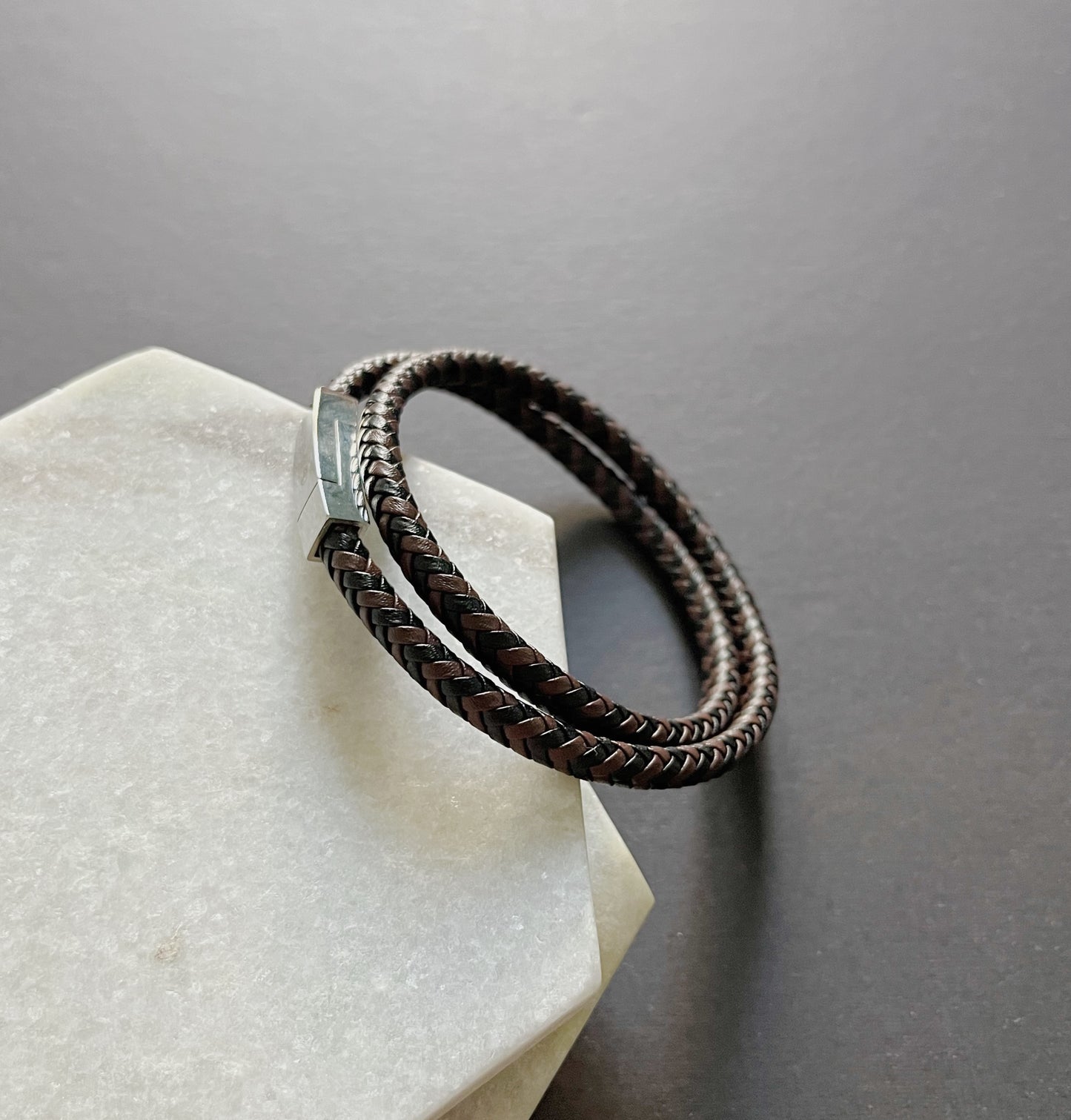 Braided Brown & Black Leather Bracelet