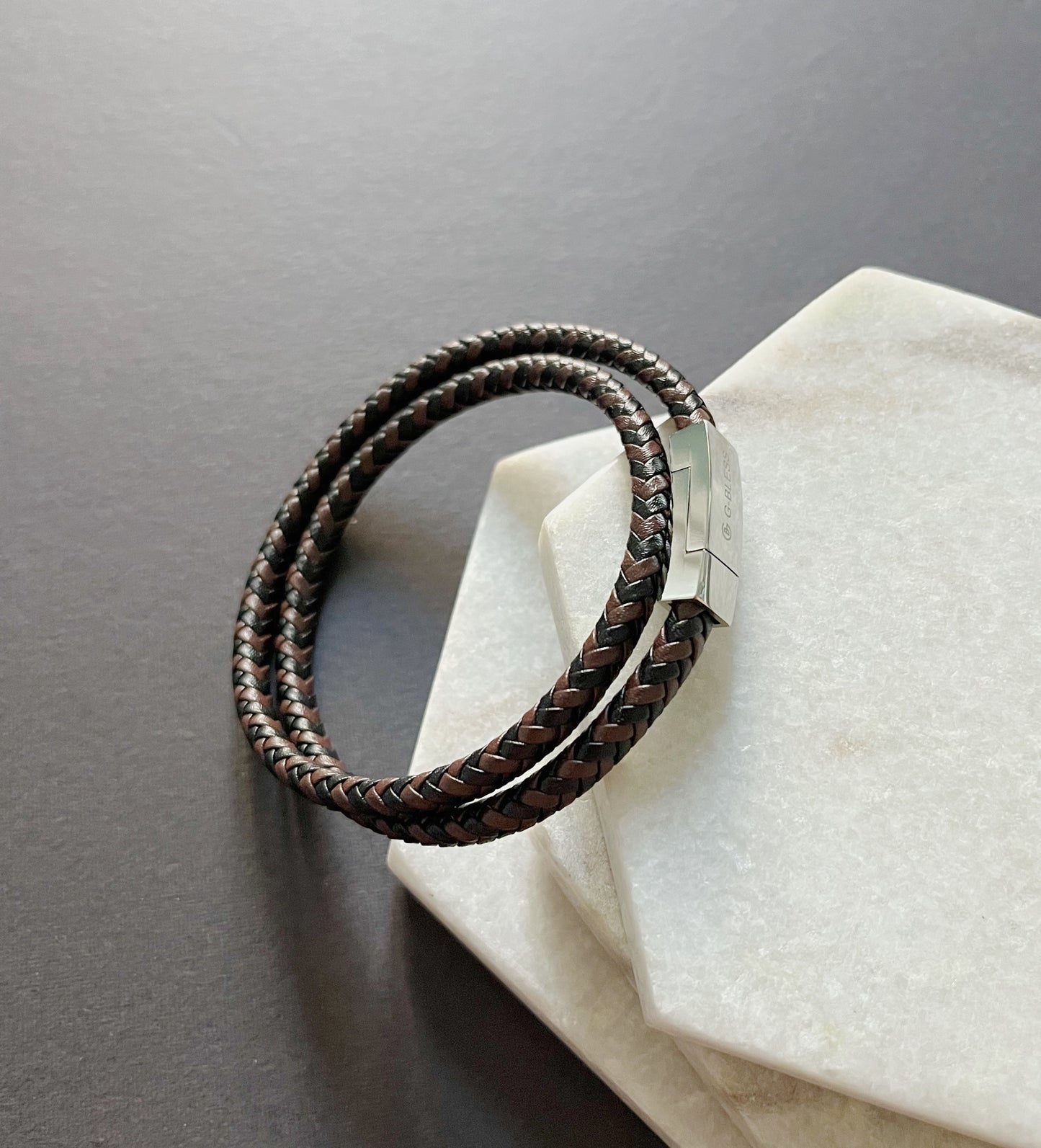Braided Brown & Black Leather Bracelet