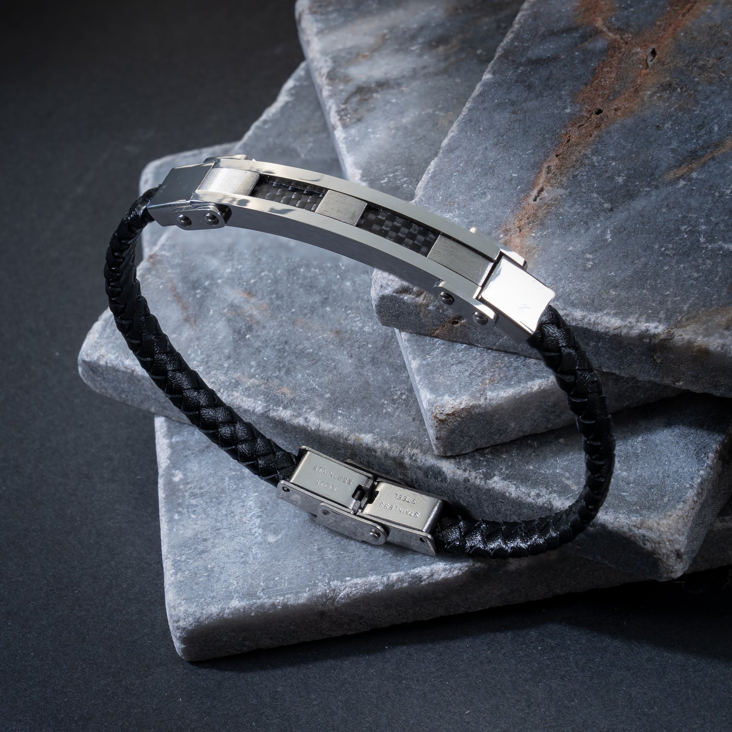 Stainless Steel Leather Braided Bracelet