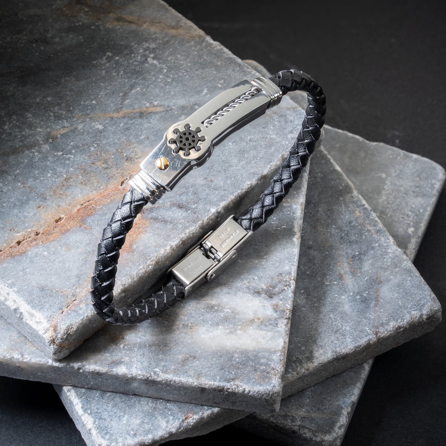 Rudder Stainless Steel Braided Leather Bracelet