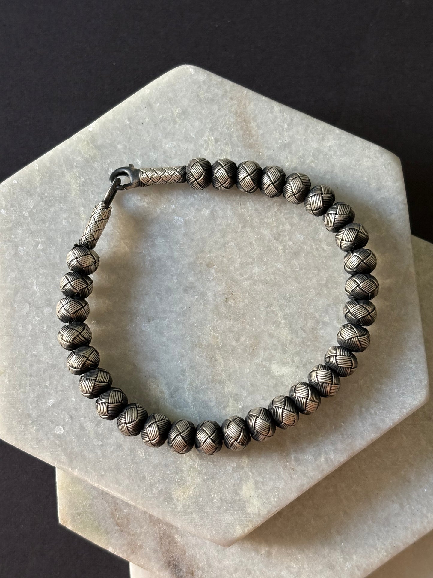 Beaded Silver Thread Bracelet