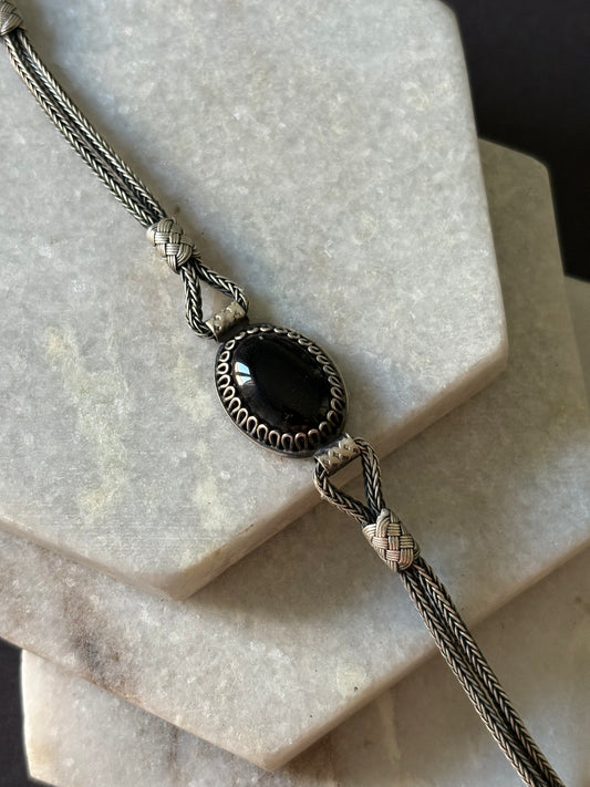 Black Onyx Orb Silver Thread Bracelet