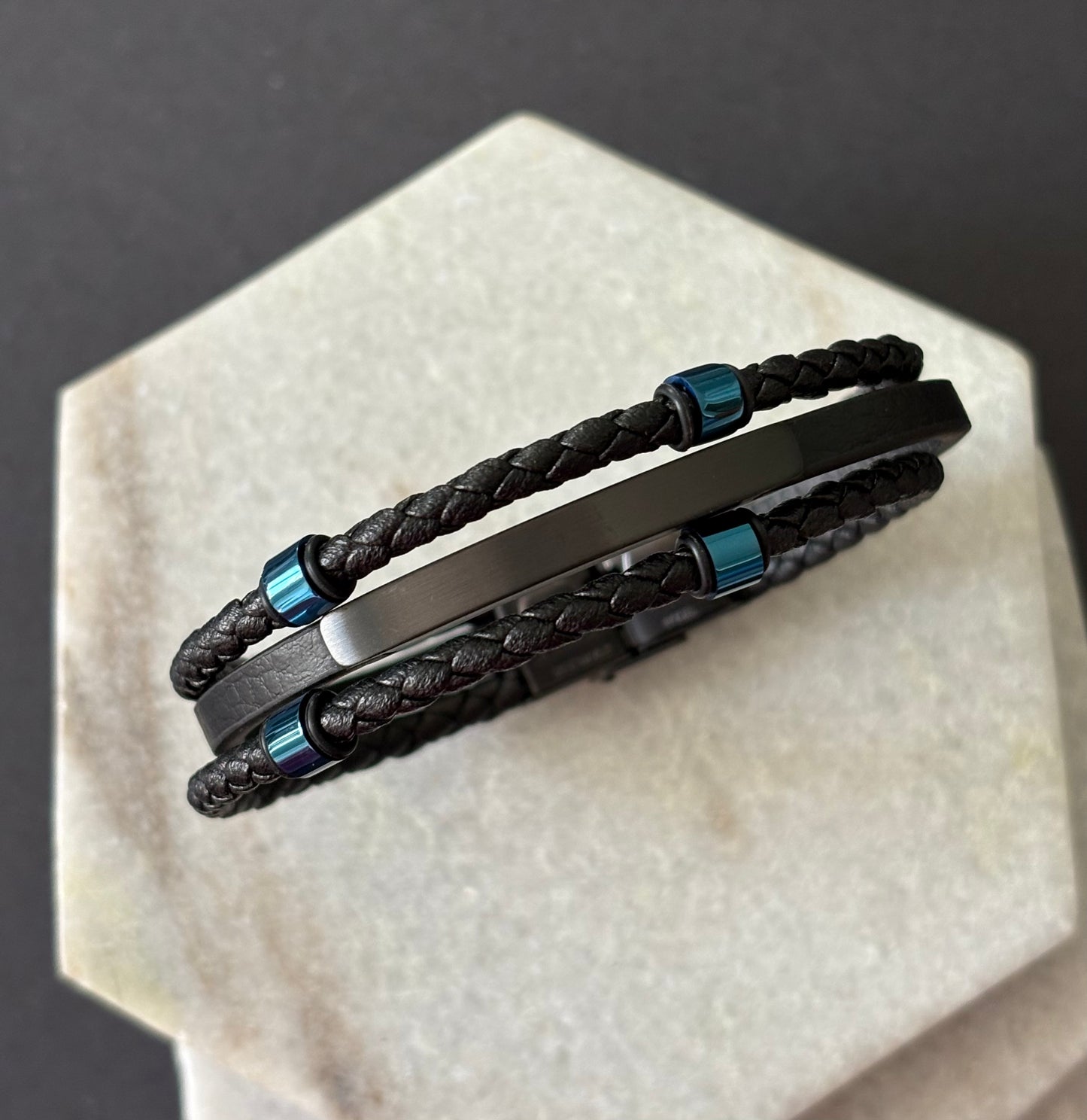 Blue Chrome Triple Braided Bracelet