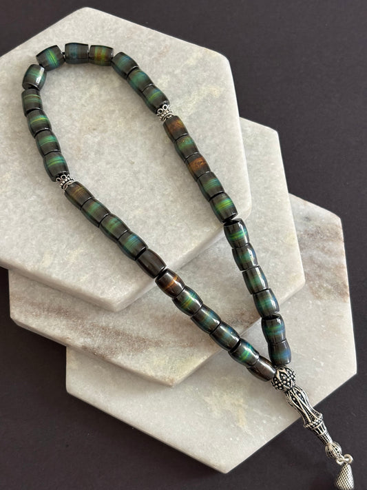 Rainbow Hematite Touch Tassle Rosary