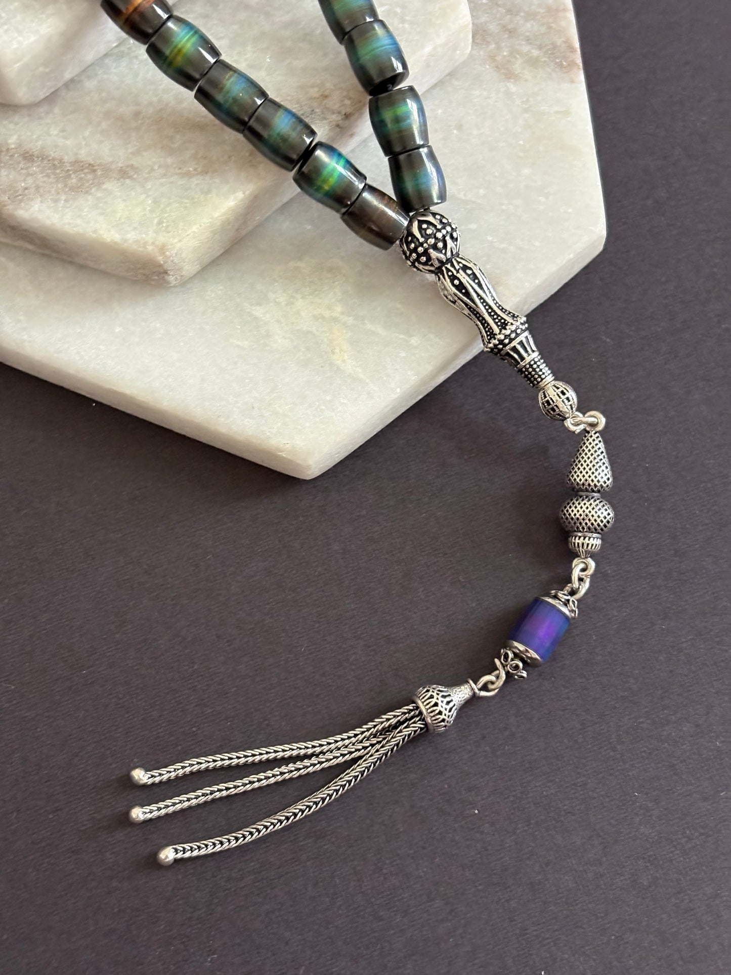 Rainbow Hematite Touch Tassle Rosary