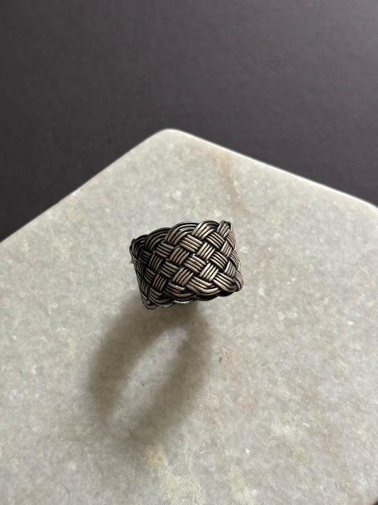 Wide Plait Sterling Silver Thread Ring
