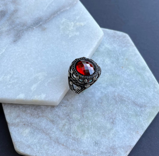 Red & Black Zirconia Silver Ring S925