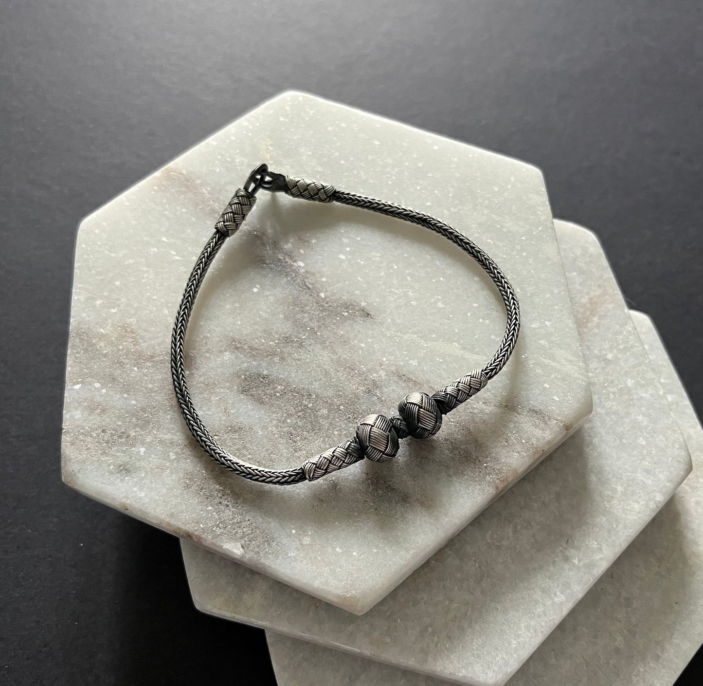 Double Spaced Bead Silver Thread Bracelet