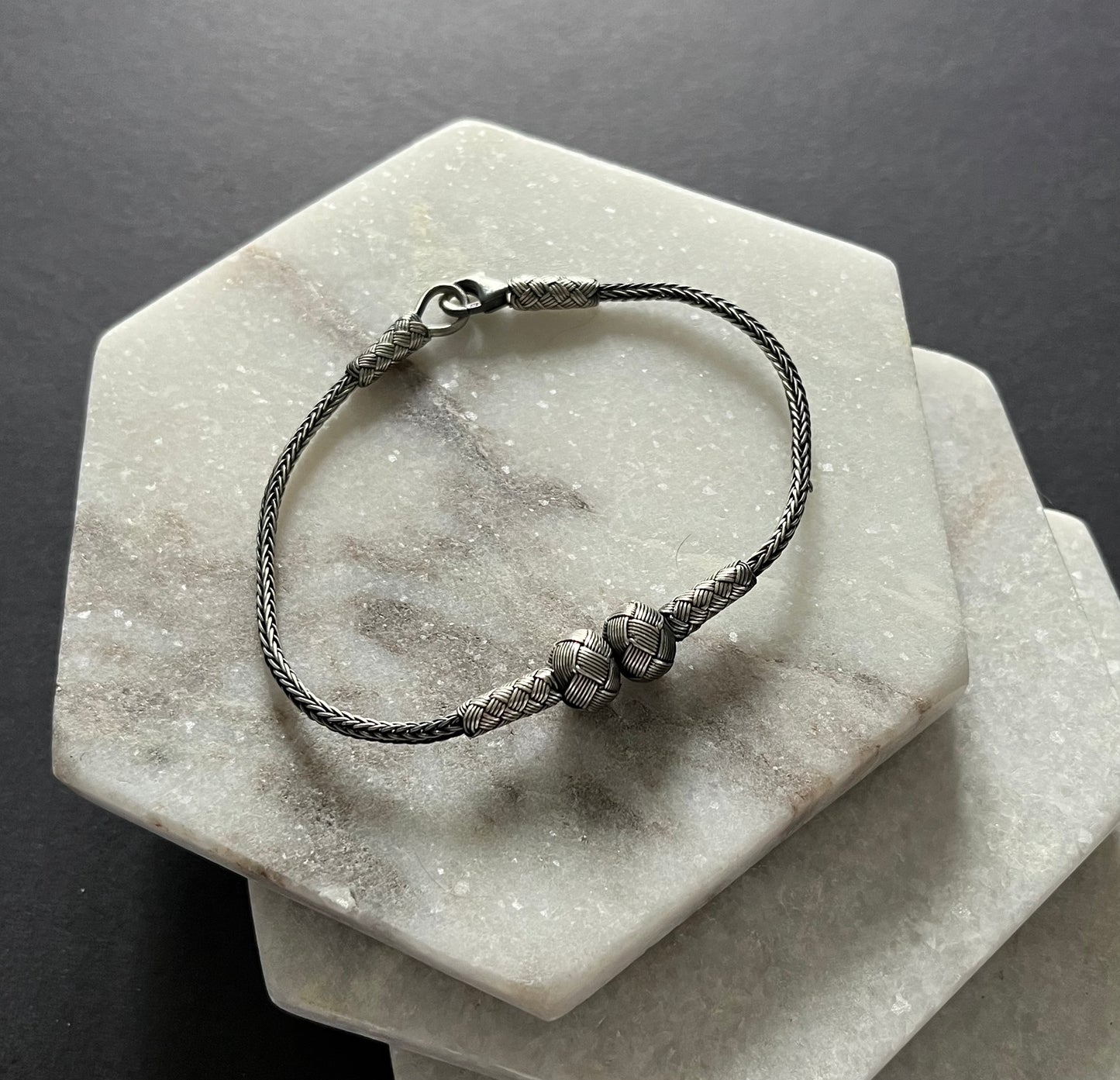 Double Bead Silver Thread Bracelet