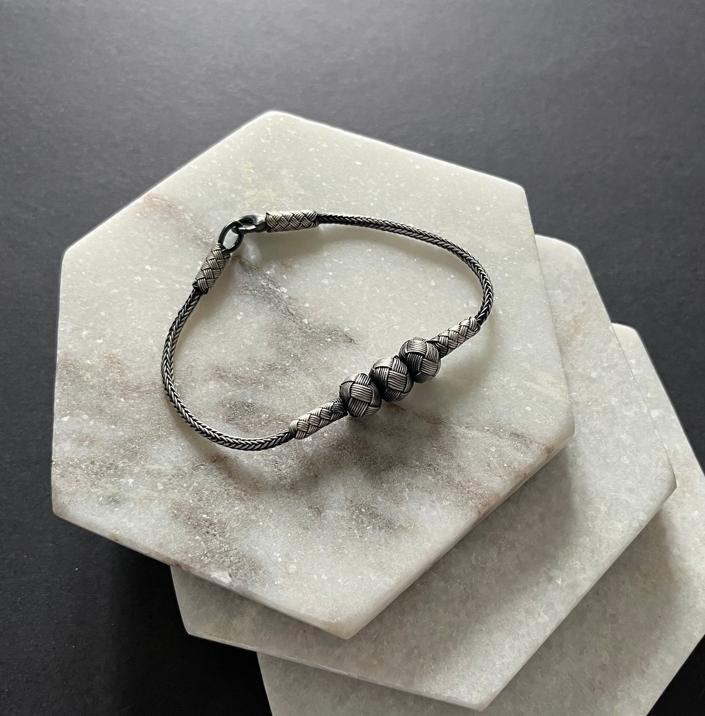 Triple Bead Silver Thread Bracelet