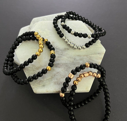 Black Onyx Accent Bracelet Set