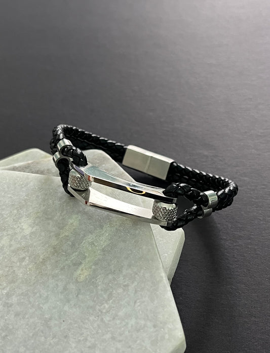 Knuckle Silver Leather Bracelet