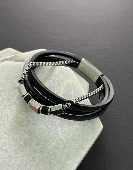 Multi Strand Silver Leather Bracelet