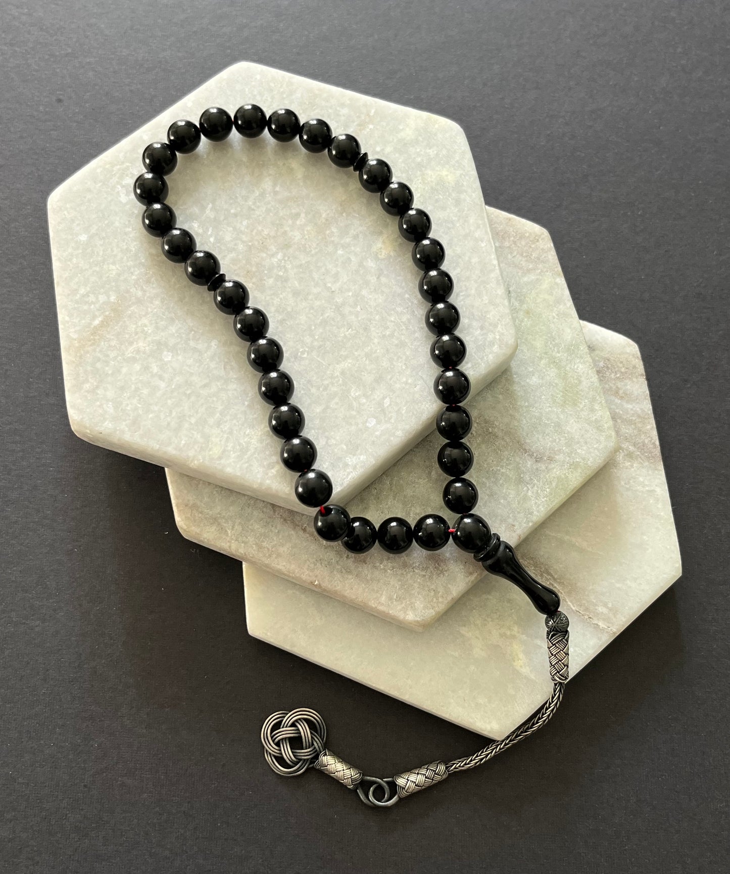 Circular Agate & Silver Thread Rosary