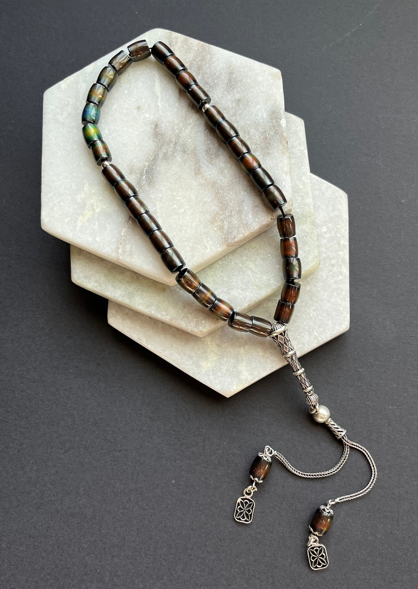 Rainbow Hematite Touch Rectangle Rosary