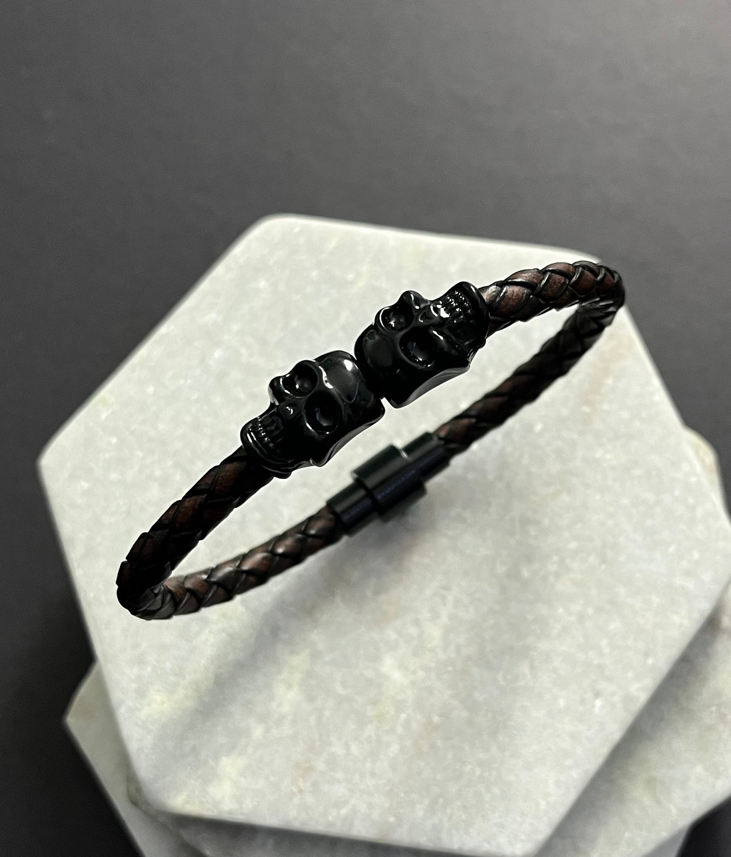 Skull Braided Brown Bracelet