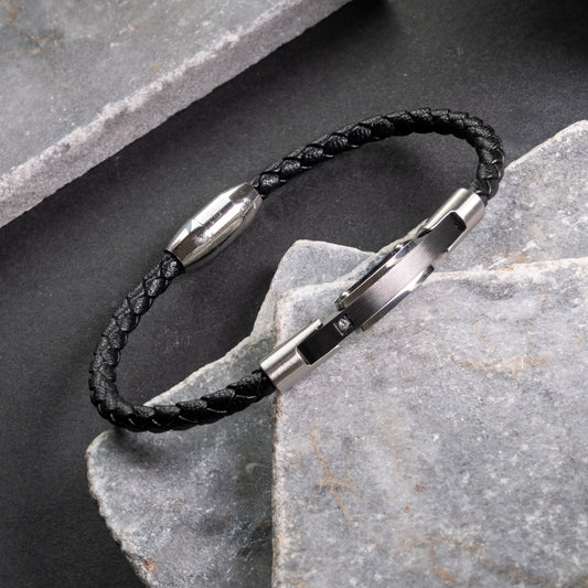 Leather Braided Chrome Bracelet