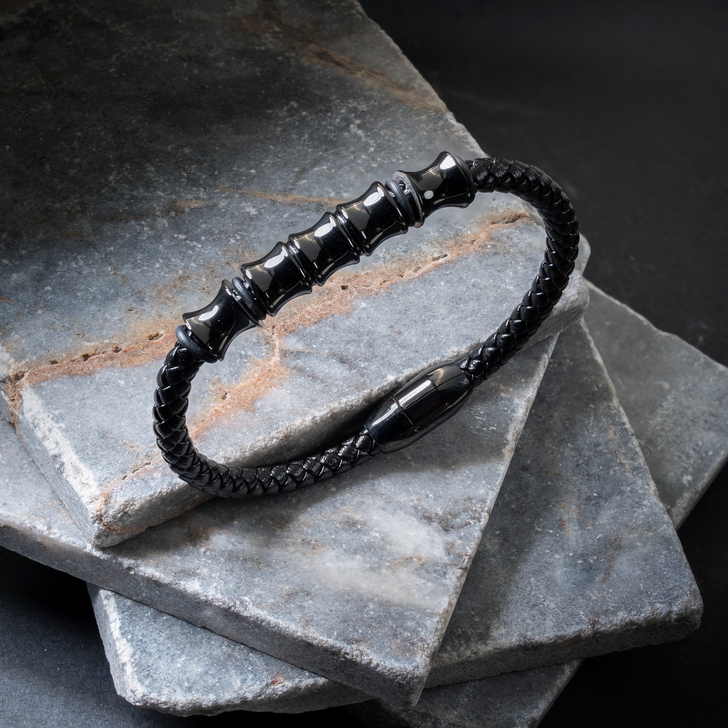 Bamboo Oxide Braided Leather Bracelet