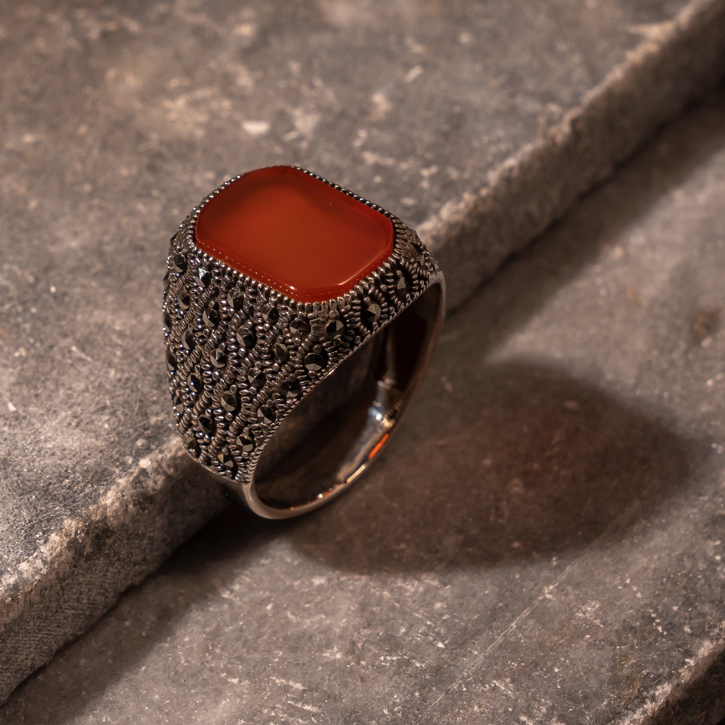 Red Agate Silver Ring S925